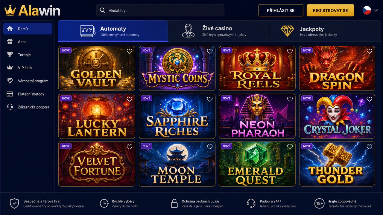 Náhled webové stránky online kasina Alawin