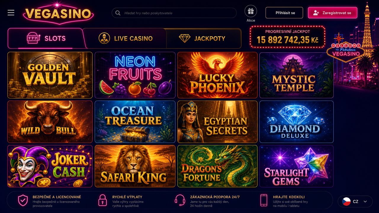 Logo kasina Vegasino s herními automaty a kostkami